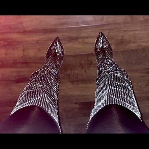 Rhinestone crystal thigh high boots
